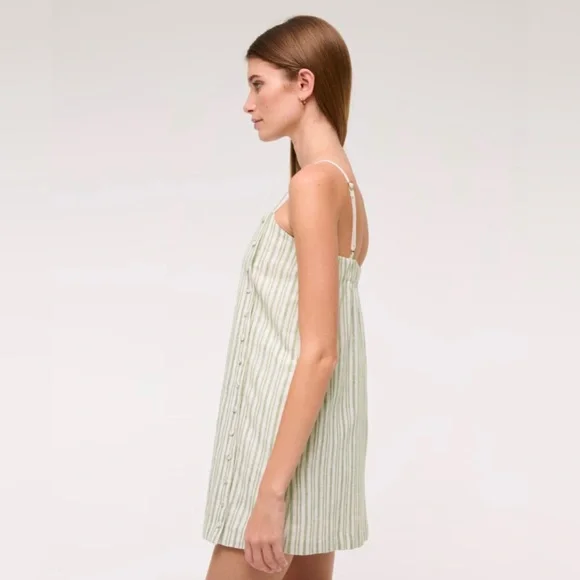 Abercrombie & Fitch Green Stripe Linen-Blend Button Skort size Small Petite - Picture 4 of 8